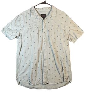 Tavik Mens Large Sage Green Katakana Print Short Sleeve Button Down Shirt L